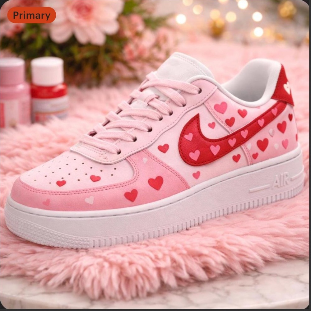 Hand Painted Valentine’s Nike Air Force 1 | Custom Pink Red AF1 | One of a Kind